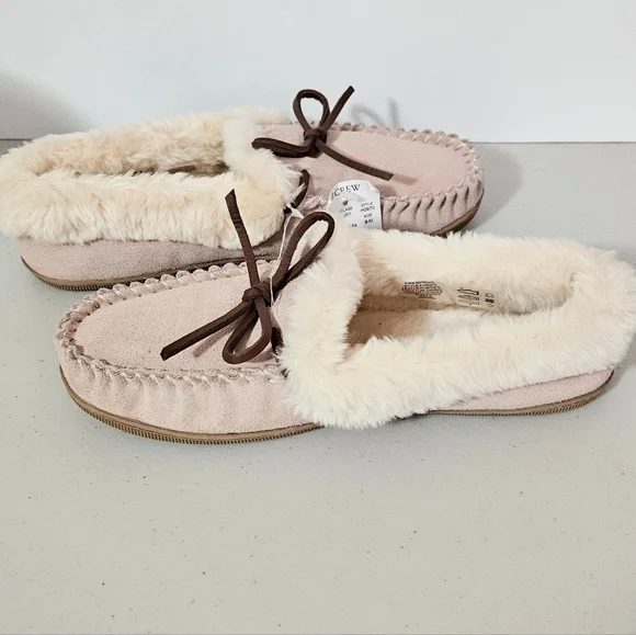 Crew moccasin slippers sherpa lined Blush Suede Women's